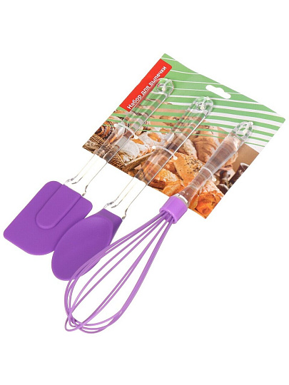 Набор кухонных принадлежностей для выпечки, 3 предмета, силикон, фиолетовый, Y4-3042, венчик, лопатка, ложка