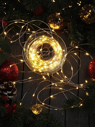 Гирлянда 500 ламп, 50 м, 1 режим, теплый белый свет, серебристая, в помещении, сетевая, LED, Y4-7525