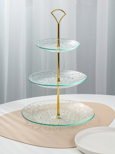 Ваза для фруктов, 3 яр, стекло, 15,20,25см, Лед с золотой отводкой, Daniks