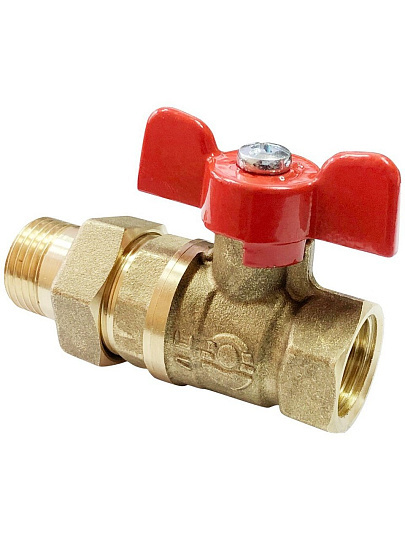Кран для воды с американкой 3/4", г-ш, латунь, прямой, ручка-бабочка, DN 20, Valfex