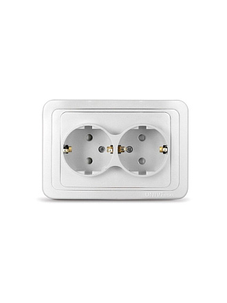 Розетка скрытой установки, 2 гнезда, с заземлением, 16 А, с защитными шторками, керамика, белая, UNIVersal, Валери, В0102x