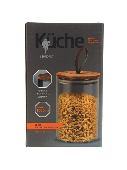 Банка для сыпучих продуктов, стекло, 1 л, 10х10х15.5 см, с крышкой, Leonord, Albero Di Marmo, 108284