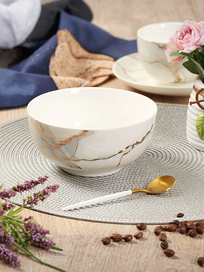 Салатник керамика, круглый, 14х6.5 см, 0.55 л, Белый мрамор, Daniks