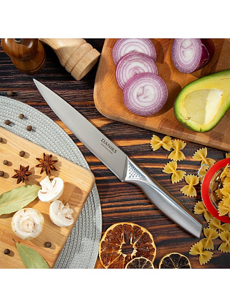 Нож кухонный Daniks, Ocean, разделочный, нержавеющая сталь, 20 см, рукоятка нержавеющая сталь, YW-A429B-SL