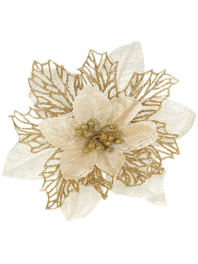 Елочное украшение Пуансеттия, шампань, 16 см, на прищепке, Y4-3001