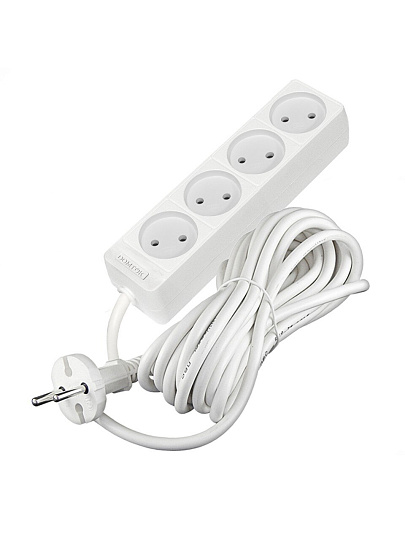 Удлинитель бытовой 4 гнезда, 7 м, ПВС, 2х1 мм², без заземления, 10 А, 2200 Вт, Domtok, 2358