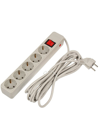 Сетевой фильтр 5 гнезд, 4.7 м, ПВС, 3х0.75 мм², с заземлением, 10 А, 2.2 кВт, серый, Jett, 171-005