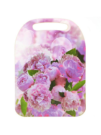 Доска разделочная дерево, 29х21х0.6 см, с ручкой, прямоугольная, Пионы, К-149