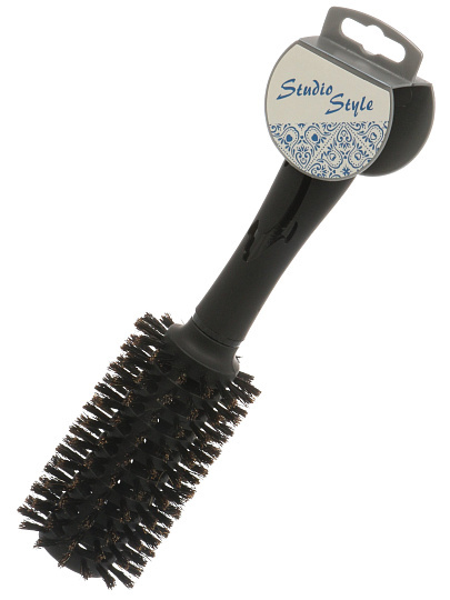 Расческа для волос брашинг, 5.7 см, натуральная щетина, черная, Studio style, 58822-7399