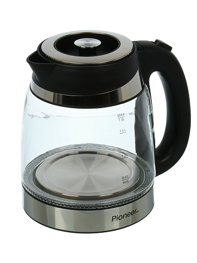Чайник электрический Pioneer, KE800G, 1.8 л, 2400 Вт, скрытый нагревательный элемент, нержавеющая сталь, стекло