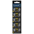 Батарейка General Lighting Systems, LR43 (AG12), GBAT-LR43, щелочная, 1.5 В, блистер, 10 шт, кнопочная, 800581