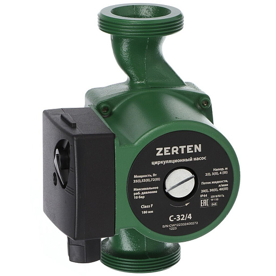 Насос циркуляционный, Zerten, 1 1/4&quot; '', 72 Вт, максимальный напор 4 м, 2 м³/ч