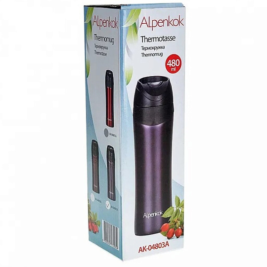Термокружка нержавеющая сталь, 0.48 л, Alpenkok, колба нержавеющая сталь, фиолетовая, AK-04803A