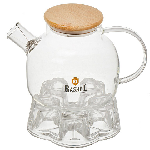 Чайник заварочный стекло, 1 л, с ситечком, с подставкой, RasheL, R8351