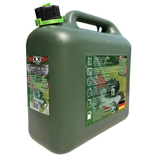 Канистра пластик, для топлива, 10 л, прямоугольная, с мерной шкалой, шланг внутри, крышка с детской защитая, DIY, Rexxon