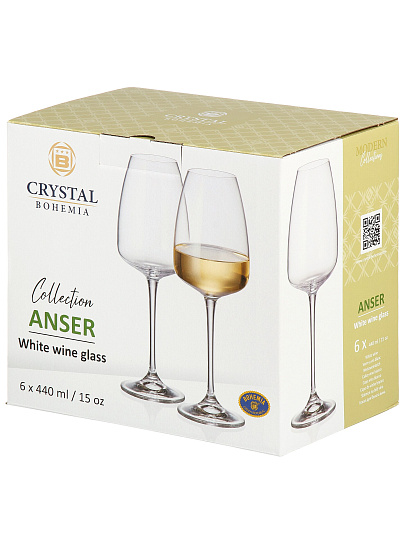 Бокал для вина, 440 мл, стекло, 6 шт, Bohemia, Anser, 91L/1SF00/0/00000/440-664