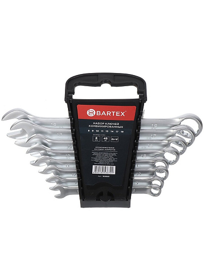 Набор ключей комбинированный, М80, 8 предметов, Bartex, 8-19 мм, матовый, CrV сталь, М80