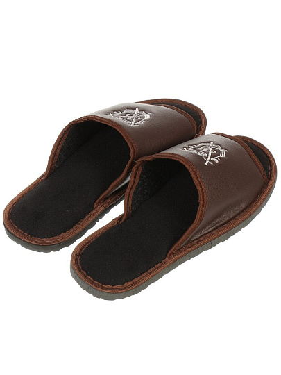 Тапки для мужчин, эко-кожа, коричневые, р. 43, открытые, King