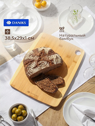 Доска разделочная бамбук, 38.5х29х1 см, прямоугольная, Daniks, H-1569