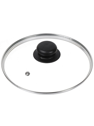 Крышка для посуды стекло, 20 см, Daniks, металлический обод, кнопка бакелит, черная, Д4120Ч