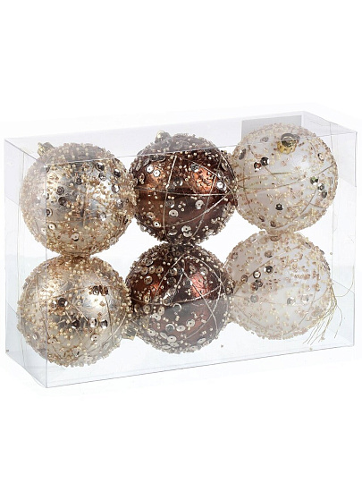 Елочный шар 6 шт, кофе, шампань, 8 см, пластик, SYQC- 0124095