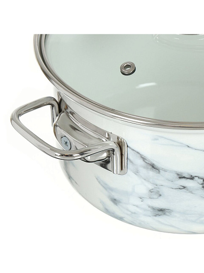 Набор посуды эмалированная сталь, 6 предметов, кастрюли 1.9,2.5,3.7 л, индукция, Керченский металлургический завод, Белый мрамор-1 Элит, белый