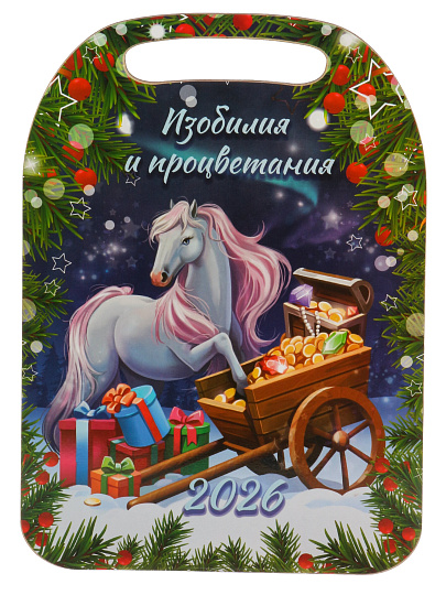 Доска разделочная дерево, 29х21х0.6 см, с ручкой, Новый Год 2026, К-299