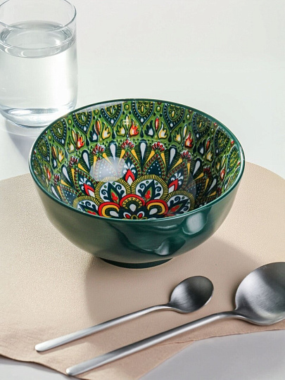 Салатник керамика, 12.5х6.5 см, 0.37 л, Самарканд, Y4-9772, зеленый