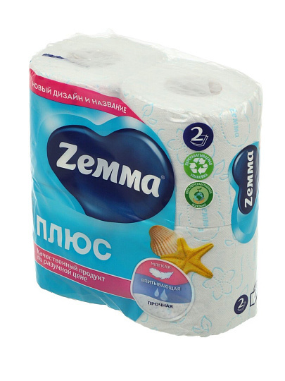 Туалетная бумага ZEMMA, Плюс, Океан, 2 слоя, 4 шт, 23 м, с втулкой, белая