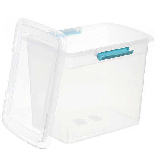 Ящик хозяйственный 20 л, 27.4х37х31.3 см, с крышкой, с защелками, прозрачный, небесный, BranQ, Laconic mini, BQ2516НБСПР