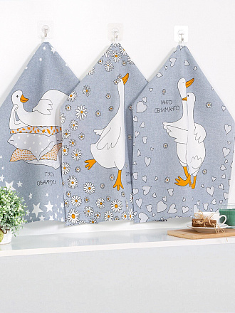 Набор полотенец кухонных 3 шт, 45х30 см, рогожка, 100% хлопок, АртДизайн, Обниманго, Россия