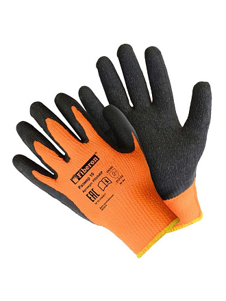 Перчатки акрил, вспененный латексный облив, без рисунка, размер 10 (XL), оранжевая основа, утепленные, Fiberon, европодвес