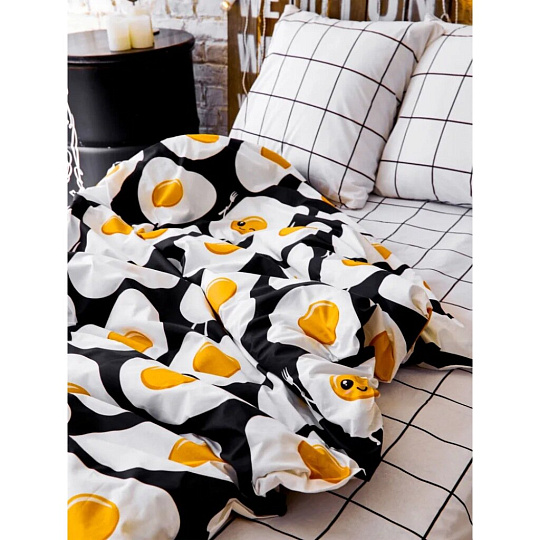 Постельное белье детское 1.5-спальное, простыня 150х214 см, 1 наволочка 70х70 см, пододеяльник 143х215 см, Crazy Getup, перкаль, Eggs 756586