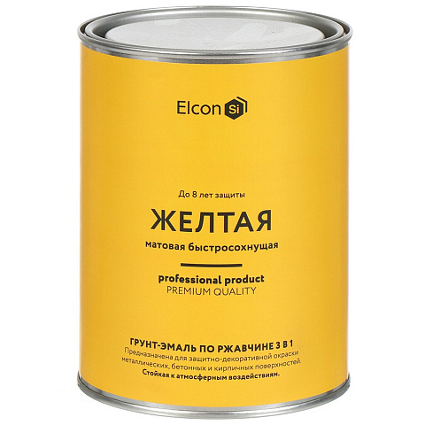 Грунт-эмаль Elcon, 3в1 матовая, по ржавчине, смоляная, желтая, RAL 1023, 0.8 кг