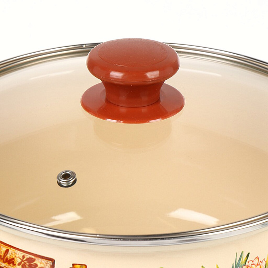 Кастрюля эмалированная сталь, 2 л, крышка стекло, с декором, сферический, Керченский металлургический завод, Италика, 61904-102/4.02-У4