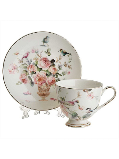 Набор чайный керамика, 12 предметов, на 6 персон, 200 мл, Beatrix, Птички, МЛ107P/6, подарочная упаковка