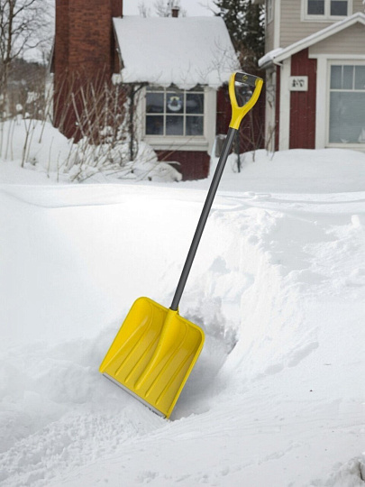Лопата для снега пластик, с алюминиевой планкой, 400х400х1300 мм, черенок стальной, тулейка 32 мм, Цикл, Варяг Expert, 9263-00