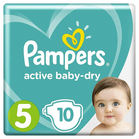 Подгузники детские Pampers, Active Baby Dry Junior, 5, 10 - 18 кг, 10 шт, унисекс