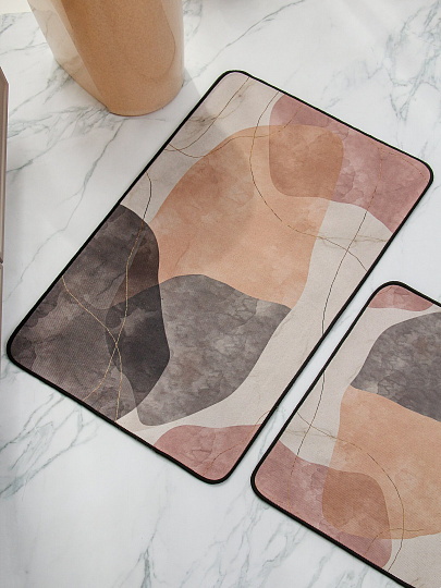 Набор ковриков для ванной, 3 шт, 0.5х0.8, 0.5х0.4, 0.45х0.39 м, диатомит, быстросохнущий, бежево-коричневый, Silvano, Вельвет