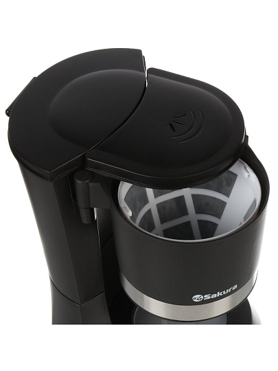 Кофеварка электрическая, капельная, металл, пластик, 1.2 л, Sakura, 700 Вт, черная, SA-6117BK