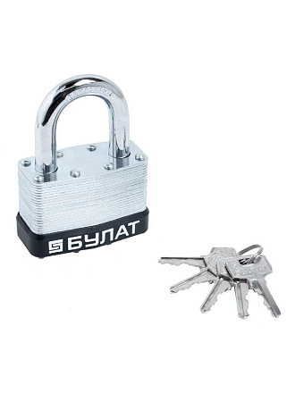 Замок навесной Булат, ВС 0165, 13 447, блистер, цилиндровый, серый, 69 мм, 5 ключей