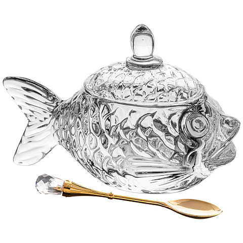 Икорница стекло, Lefard, Рыбка, с крышкой, с ложкой, 355-231