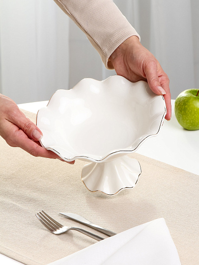 Ваза для фруктов, фарфор, на ножке, 20 см, Bonjart, Золотая линия, ТМ Глория, 202405