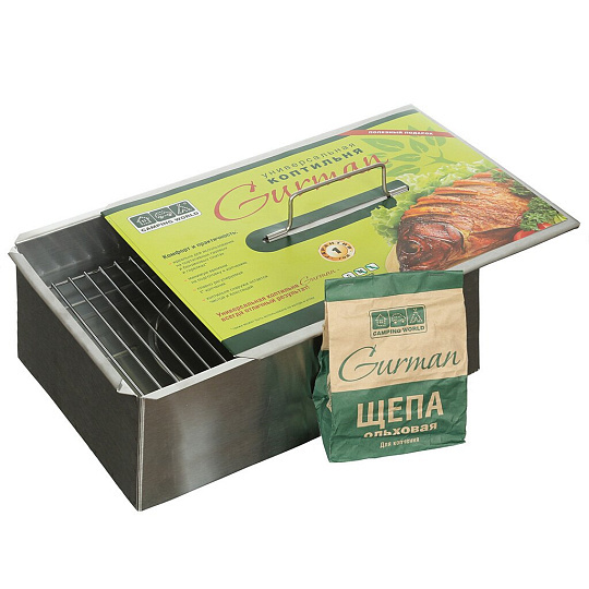 Коптильня 2 яруса, 37.5х27.5х16.5 см, + щепа 0.8 л, Gurman, 138205