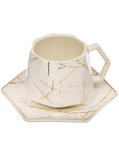 Набор чайный керамика, 12 предметов, на 6 персон, 180 мл, Белый мрамор, Y4-6605, подарочная упаковка