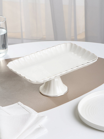 Ваза для фруктов, фарфор, на ножке, 25.4 см, ТМ Глория, Bonjart, Золотая линия, 202490