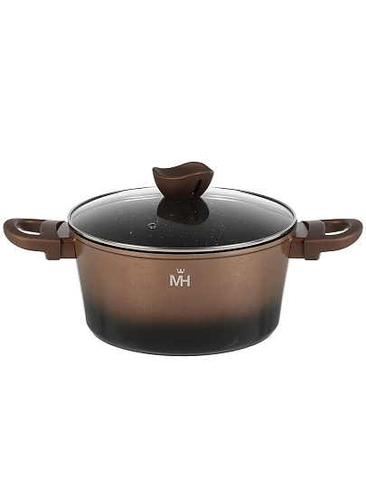 Кастрюля алюминий, антипригарное покрытие, 4.3 л, крышка стекло, MercuryHaus, Flame, 1790-MC, коричневая, индукция