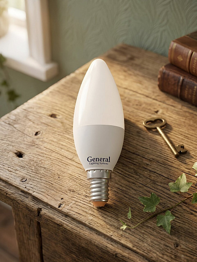 Лампа светодиодная E14, 12 Вт, 230 В, свеча, 6500 К, холодный белый свет, General Lighting Systems, GLDEN-CF, CF, 649929