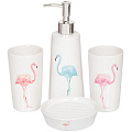 Набор для ванной 4 предмета, Розовый фламинго, стакан, подставка для зубных щеток, дозатор для мыла, мыльница, Y3-875