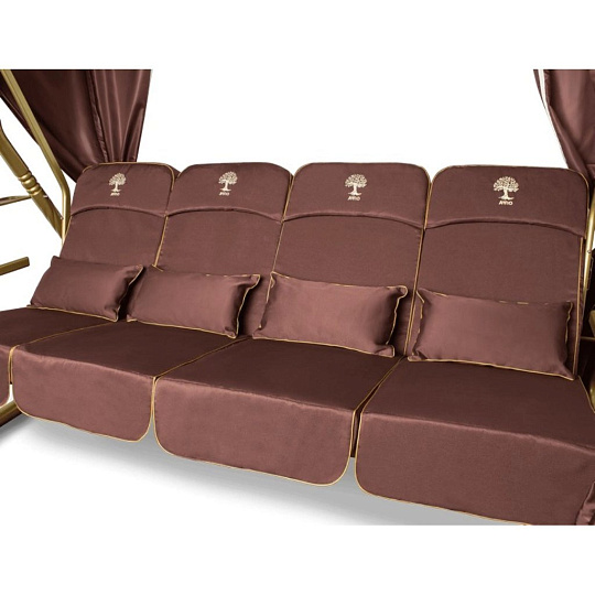 Качели садовые 4-местные, 265х143х195 см, 380 кг, Arno, Элегант Люкс+, раскладываются в кровать, с москитной сеткой, шоколадный, золотые, подушка шоколадная, 2016-КД-45/Л+, металл